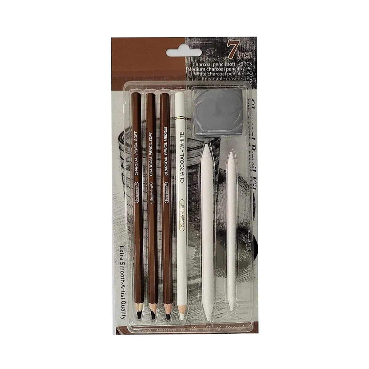 215 Keep Smiling Black & White Charcoal Pencil Kit - Image 1