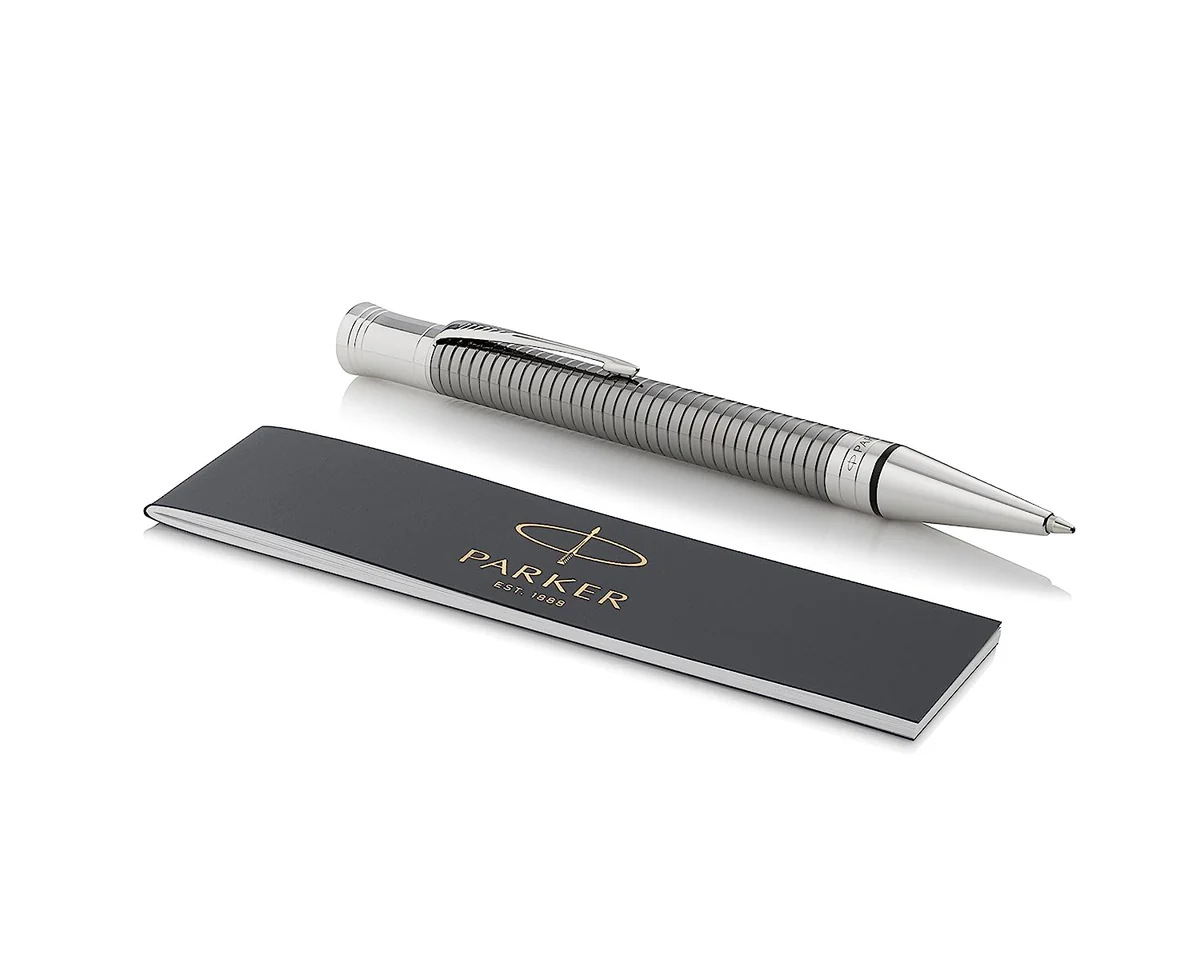 71wh2DYosKL._SL1500 PARKER Duofold Ballpoint Pen, Prestige Ruthenium Chiselled Ballpoint Pen - Image 1