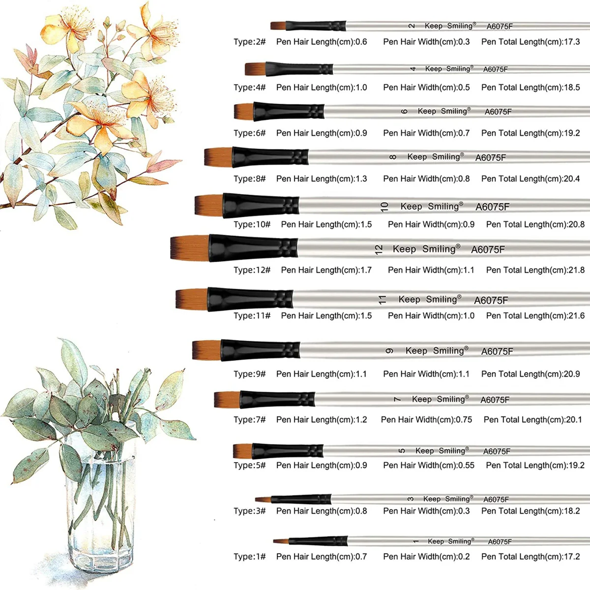 Fa00364-2 Keep Smiling Professional Flat Tip Paint Brush Pack Of 12 - Image 1