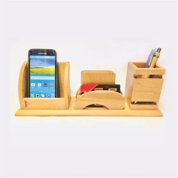 Wooden Table Desk Organizer with Wooden Ballpoint Pen